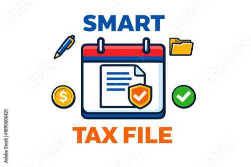 Smart tax file icon with calendar, folder, and secure document elements