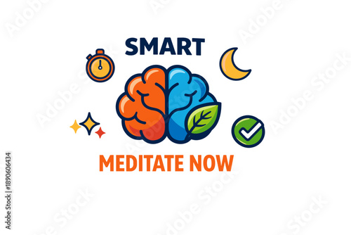 Smart brain with meditation icons including clock and moon