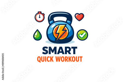 Smart quick workout logo with kettlebell and fitness icons
