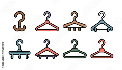 A collection of colorful hangers on a white background for organizing clothes in a closet or storage space