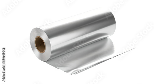 Silver Aluminium Foil Roll Isolated On Transparent Background