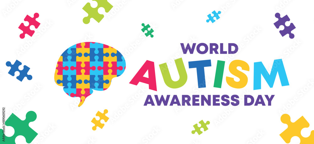 Fototapeta premium World Autism Awareness Day Bright Puzzle Pattern Banner