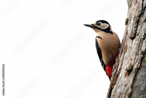 Woodpecker on tree trunk during daytime in nature