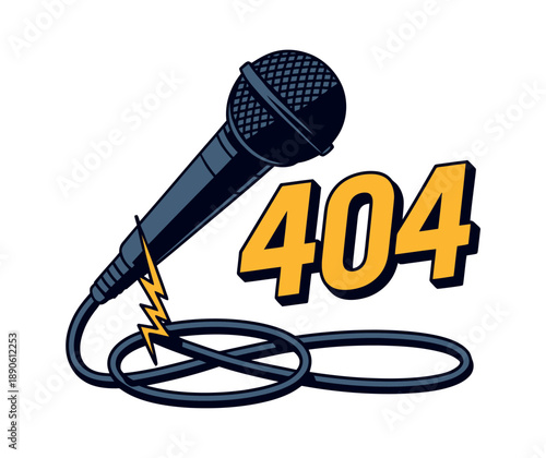 A cartoon microphone with a 404 error message indicating a page not found
