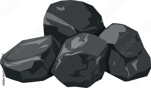 A digital illustration of a pile of dark gray rocks on a white background