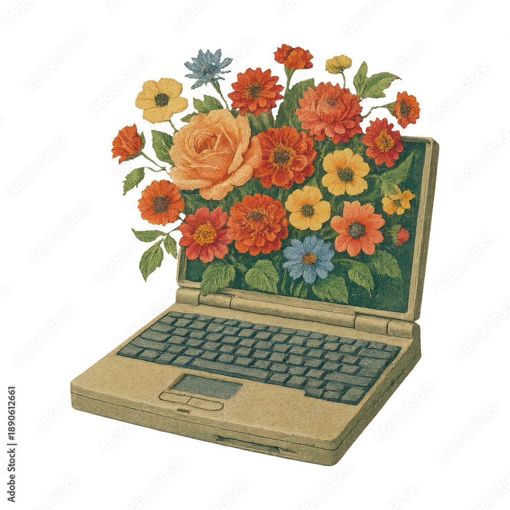Fototapeta premium PNG Floral laptop digital art illustration