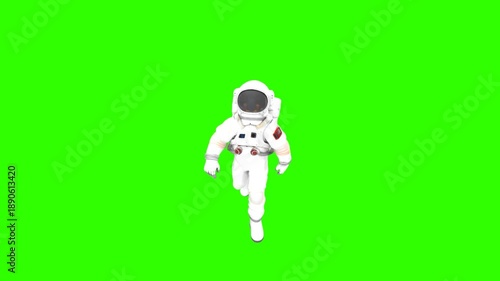 Looped animation of a 3D astronaut walking in agreen screen background