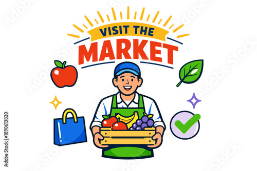 Smiling male vendor with fresh produce at market