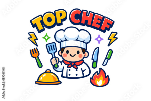 Cartoon chef character: lively kitchen adventure with culinary tools