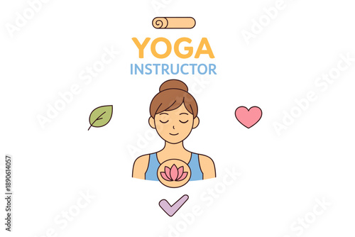 Peaceful female yoga instructor practicing meditation with nature elements