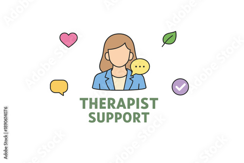 Female therapist support: mental health and counseling illustration with icons