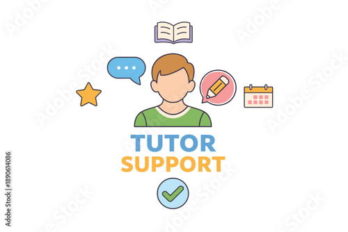 Tutor support concept with male figure and educational icons