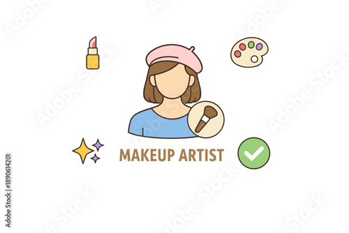 Female makeup artist illustration with tools and accessories