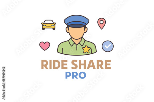 Ride share pro icon: driver with cap and emblems