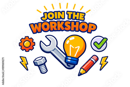 Join the workshop: creative tools and innovation icon design with wrench and lightbulb