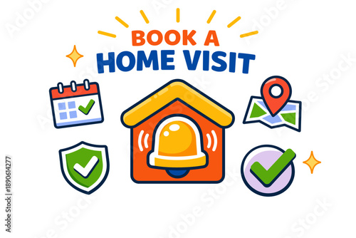 Book a home visit - scheduling and security symbols illustration