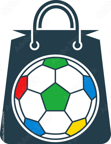 Colorful soccer ball in shopping bag icon.