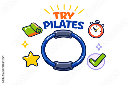 Engaging pilates illustration with fitness symbols and motivational elements
