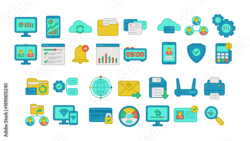 Comprehensive Collection of Digital Technology and Data Management Icons.