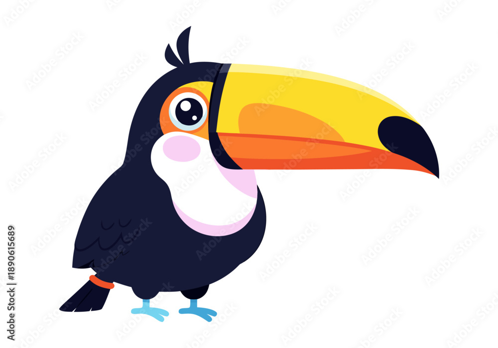 Fototapeta premium Funny Toucan Bird Vector Illustration, Cute Cartoon Bird with Big Yellow Beak, Isolated on White