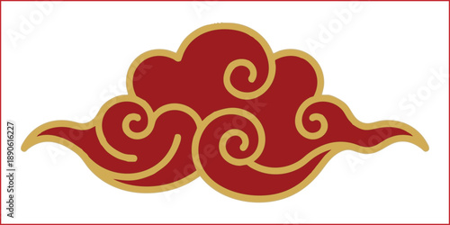 Traditional Chinese "Xiang Yun" (Auspicious Cloud) vector illustration. Red and gold decorative element.
