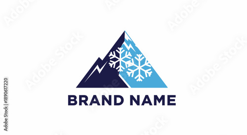 Mountain Snowflake Logo Design Template with Brand Name Placeholder.