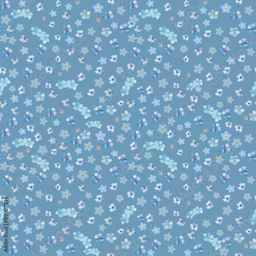 Seamless pattern with small blue watercolor flowers. Hand drawn. Not AI, vector illustration
