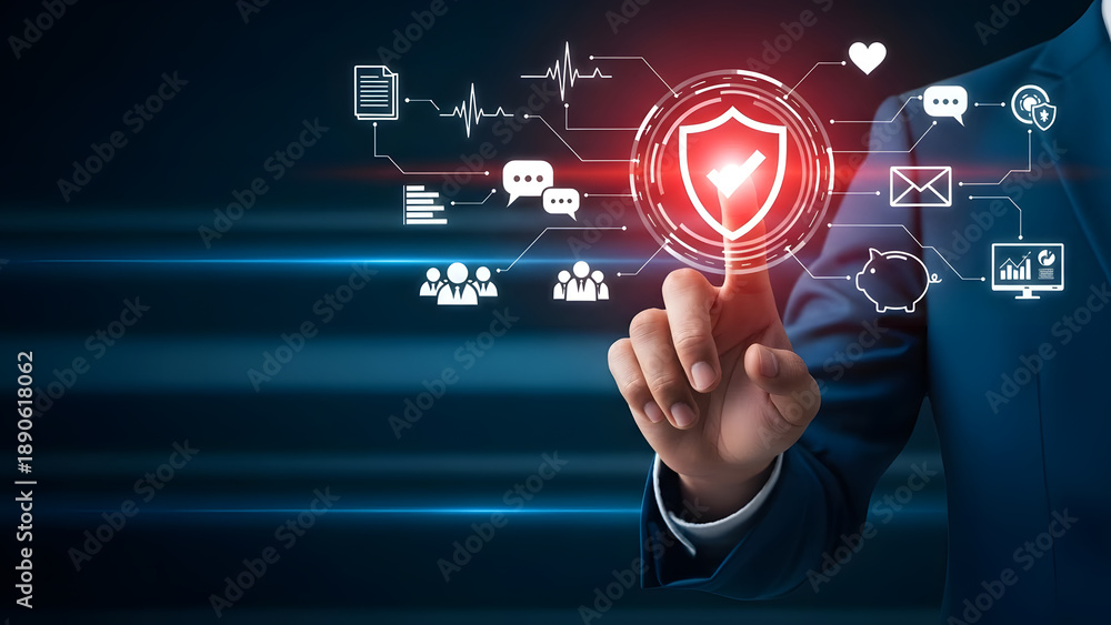 Naklejka premium Advanced Cybersecurity Solutions Protecting Sensitive Digital Information, Communications, Financial Data, and Business Analytics in a Connected World.