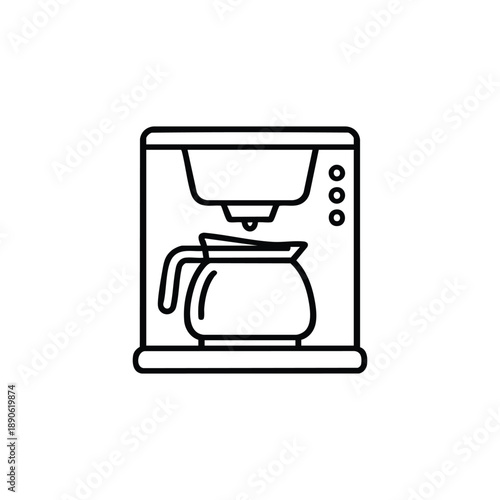 Coffee maker line icon black and white vector illustration of drip coffee machine with glass pot for cafe menu branding and packaging design