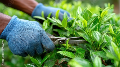 Hands Pruning Green Shrubs with Scissors in Nature Setting
