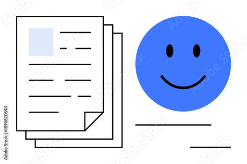 Document management concept. Document stacks organization and data handling, with a happy face user satisfaction in document workflows. Perfect for administrative tasks, productivity tools, system