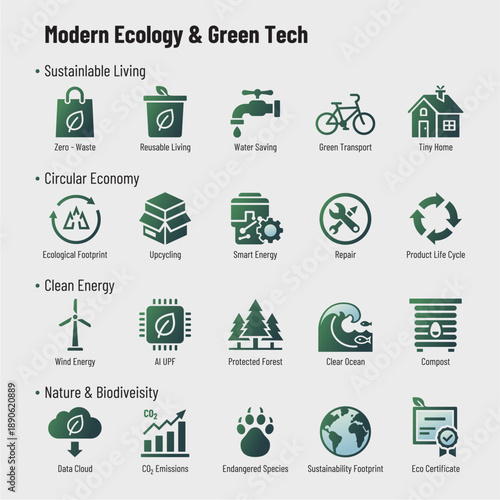 Environmental sustainability and nature biodiversity icons for web and app