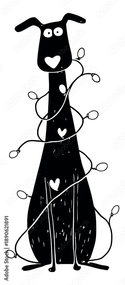 Fototapeta premium Hand drawn illustration of a dog depicting a festive character for Christmas