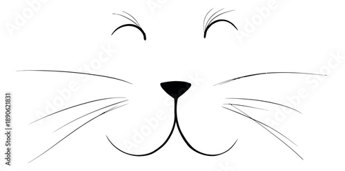 Minimalist line art illustration of a cat's face depicting a cute and friendly expression for pet-themed designs