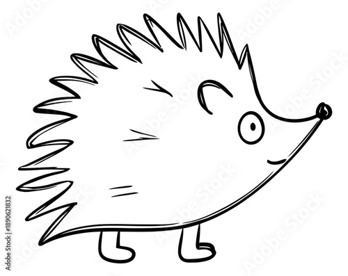 Hand drawn line art illustration of a hedgehog depicting a cute winking expression for children's designs