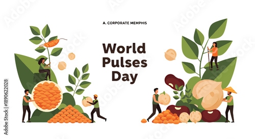 World Pulses Day Illustration with People and Vegetables.