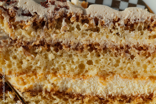 close up of store bought tiramisu cake slice