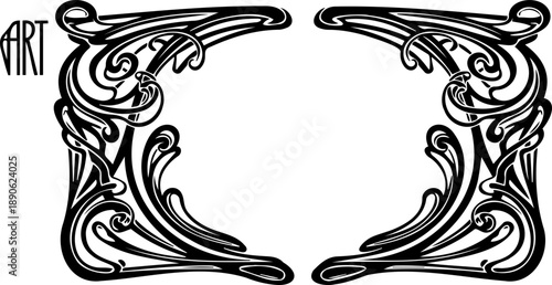 A beautiful black and white vector graphic of an ornate frame with floral design