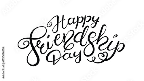Happy Friendship Day hand lettering quote, handwritten typography isolated on transparent. Hand drawn text, calligraphy. Vector illustration. International holiday design element, clip art