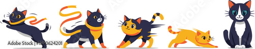 Cute & Playful Cartoon Cats Vector Illustration Set - Diverse Feline Characters in Dynamic Poses for Pet Designs