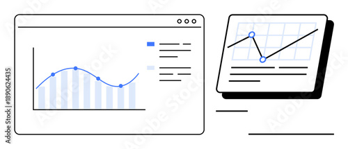 Line graph with data points and bar chart displayed in browser window, focused on analytics. Ideal for data presentation, performance metrics, business insights, technical reports, decision-making