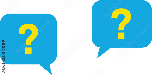 Blue speech bubbles with yellow question marks symbol