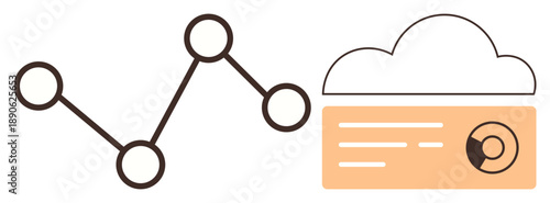 Data storage, cloud computing, business analytics, connectivity, information sharing, technology processes. Connected dots forming a graph and cloud-based data card. Data storage and cloud computing