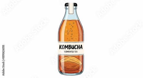Healthy Fermented Kombucha Tea Bottle with Organic Leaves Design Label