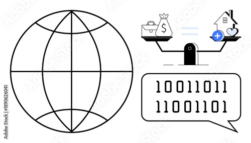 Global finance concept. Global connections and balance in financial trade are highlighted in the digital age. data-driven decision-making in finance and economy. For fintech, trade, investments