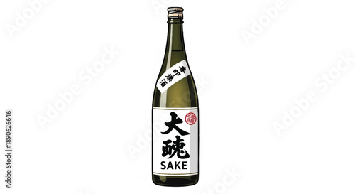 Authentic Japanese Sake Rice Wine Bottle with Traditional Calligraphy