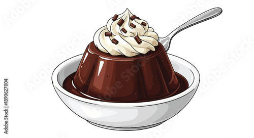 Dark Chocolate Pudding Dessert with Whipped Cream and Toppings in Bowl