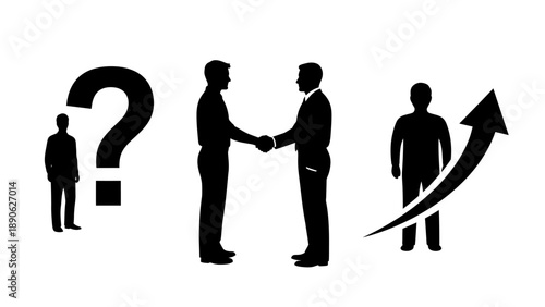 Business Meeting, Partnership Development, Corporate Office, Illustration, Professional Environment, Side View, Collaboration Concept