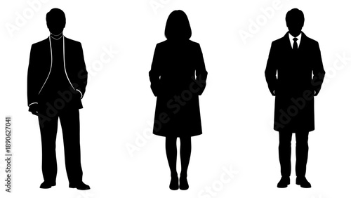 Professional Silhouettes in Formal Attire, Digital Artwork, Minimalist Style