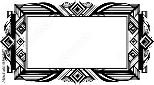 A decorative art deco frame with a blank white rectangle for text or image